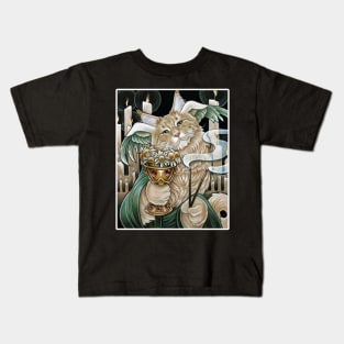 Cat Greek God Of Sleep Hypnos - White Outlined Version Kids T-Shirt